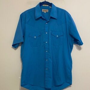 Sheplers Men's Bright Blue Casual Shirt, pearl color snaps, no damage